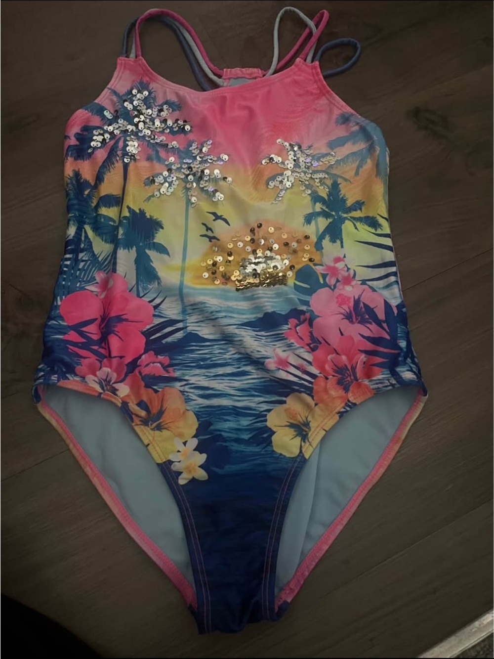 wonder nation Pink Multi Tropical Sequin One-Piece Swimsuit